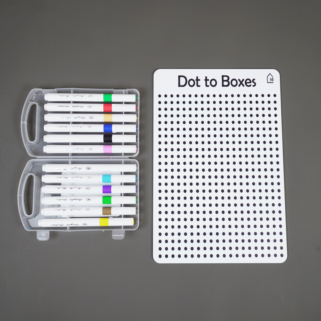 Dot to Boxes Reusable Learning Board for Kids with Pen Box & Cleaning Cloth - Memories Insite